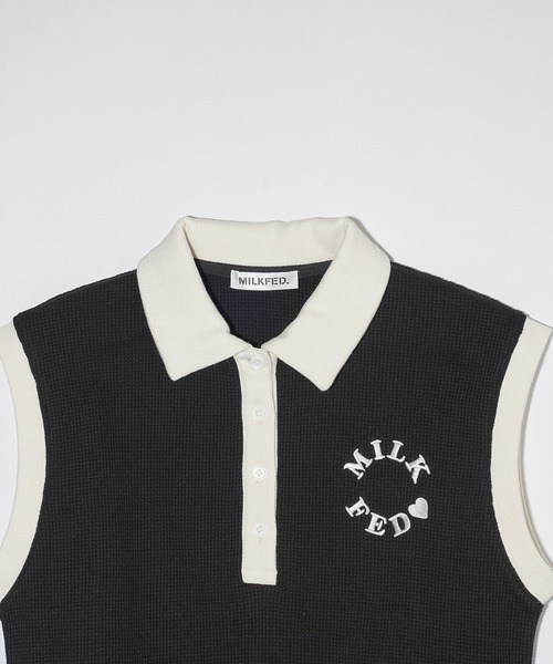 MILKFED.（ミルクフェド）の「WAFFLE SLEEVELESS TOP（ポロシャツ・レディース・オフホワイト/ブラック/ネイビー・ONE SIZE）」の6枚目の写真
