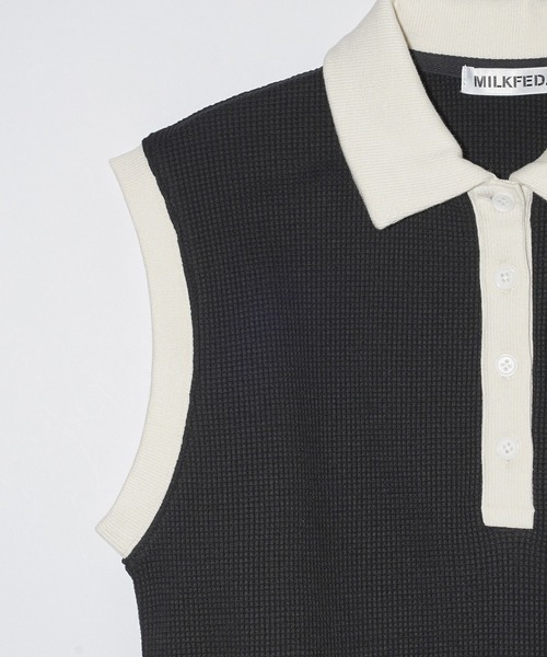 MILKFED.（ミルクフェド）の「WAFFLE SLEEVELESS TOP（ポロシャツ・レディース・オフホワイト/ブラック/ネイビー・ONE SIZE）」の8枚目の写真