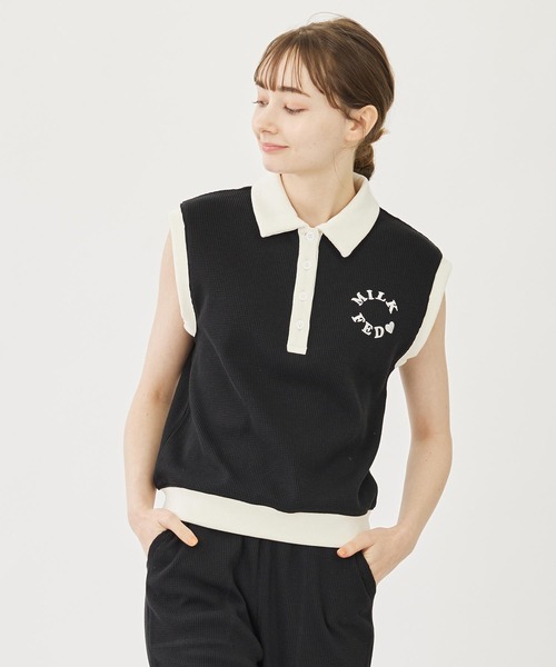 MILKFED.（ミルクフェド）の「WAFFLE SLEEVELESS TOP（ポロシャツ・レディース・オフホワイト/ブラック/ネイビー・ONE SIZE）」の21枚目の写真