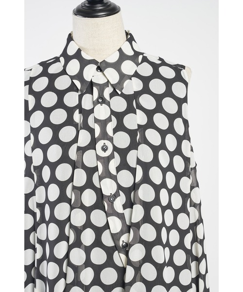 gomme（ゴム）の「ドットシフォン　ウェイブシャツワンピース（シャツワンピース・レディース・ブラック×ホワイト・MEDIUM）」の4枚目の写真