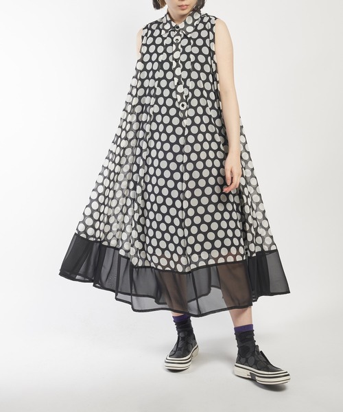 gomme（ゴム）の「ドットシフォン　ウェイブシャツワンピース（シャツワンピース・レディース・ブラック×ホワイト・MEDIUM）」の13枚目の写真