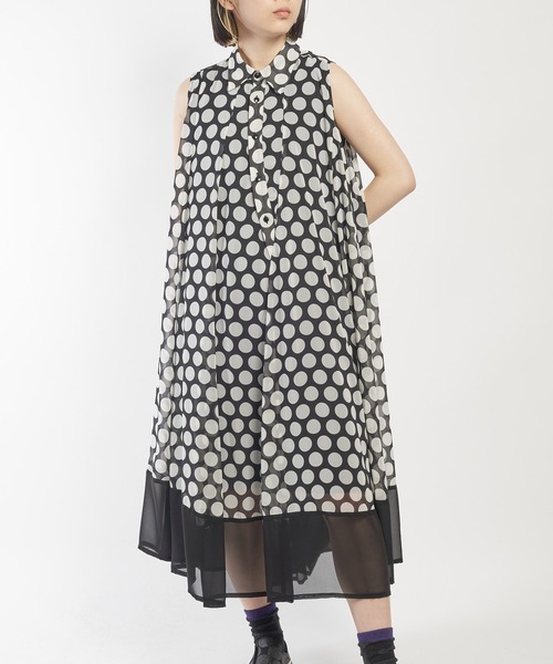 gomme（ゴム）の「ドットシフォン　ウェイブシャツワンピース（シャツワンピース・レディース・ブラック×ホワイト・MEDIUM）」の14枚目の写真