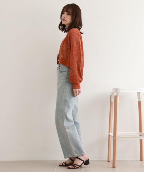 セール】フロントzipラメメッシュニットカーディガン