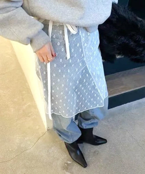 SEN TOKYO(セントーキョー)の「いつものコーデに一癖。レースレイヤード巻きスカート(スカート・レディース・ブラック/ホワイト・FREE)」の7枚目の写真