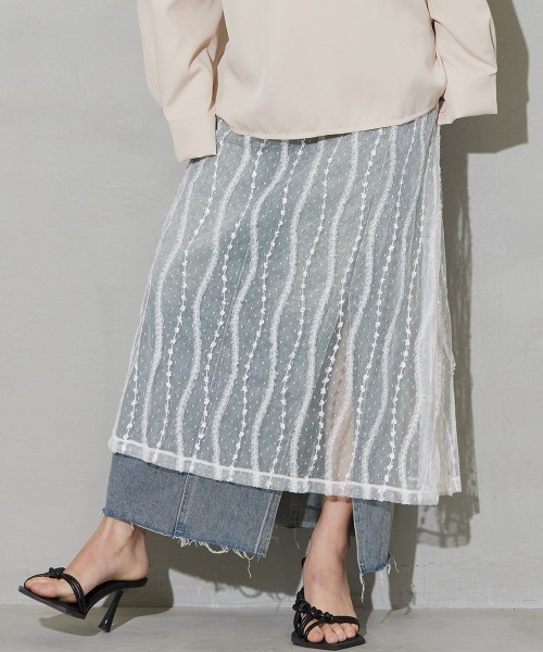 stina 巻きスカート　ホワイト stina / black ribbon wrap skirt / off white