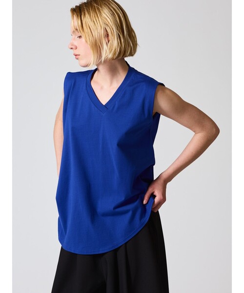 mizuiroind（ミズイロインド）の「mizuiro ind Vネック アシンメトリー ノースリーブ プルオーバー（Tシャツ/カットソー・レディース・ライトブルー/ブラック/オフホワイト/ブルー/グレー・FREE）」の12枚目の写真