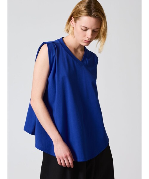 mizuiroind（ミズイロインド）の「mizuiro ind Vネック アシンメトリー ノースリーブ プルオーバー（Tシャツ/カットソー・レディース・ライトブルー/ブラック/オフホワイト/ブルー/グレー・FREE）」の13枚目の写真