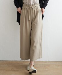 麻混ベルト付きワイドパンツ