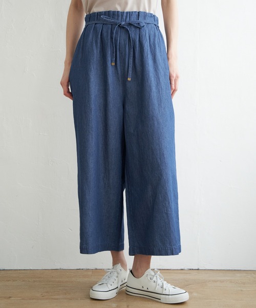 ikka（イッカ）の「麻混ベルト付きワイドパンツ（その他パンツ・レディース・ブルー/カーキオリーブ/ネイビー/ベージュ・M/L/S）」の5枚目の写真