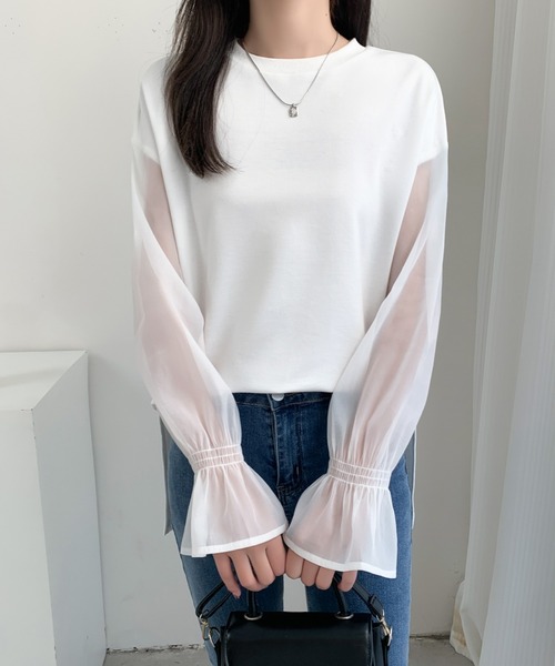ECLIN(エクラン)の「シアーキャンディスリーブカットソー(Tシャツ/カットソー・レディース・ホワイト/ブラック/ベージュ・L/M)」の15枚目の写真