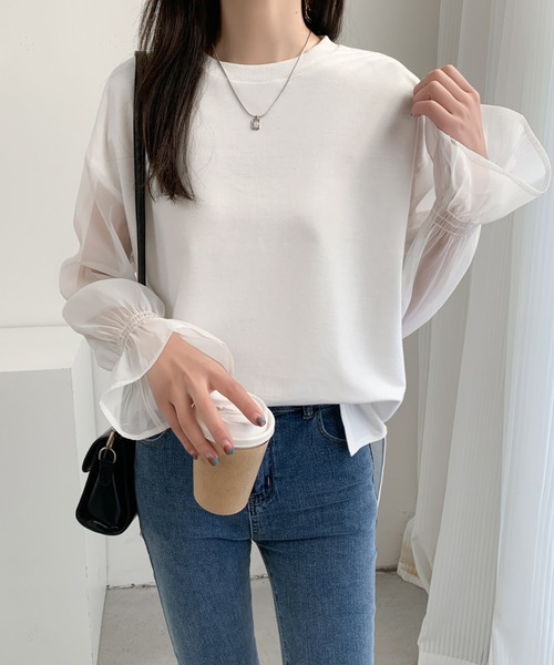 ECLIN(エクラン)の「シアーキャンディスリーブカットソー(Tシャツ/カットソー・レディース・ホワイト/ブラック/ベージュ・L/M)」の18枚目の写真