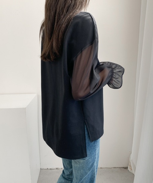ECLIN(エクラン)の「シアーキャンディスリーブカットソー(Tシャツ/カットソー・レディース・ホワイト/ブラック/ベージュ・L/M)」の5枚目の写真