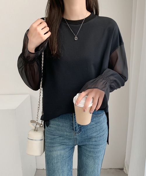 ECLIN(エクラン)の「シアーキャンディスリーブカットソー(Tシャツ/カットソー・レディース・ホワイト/ブラック/ベージュ・L/M)」の8枚目の写真
