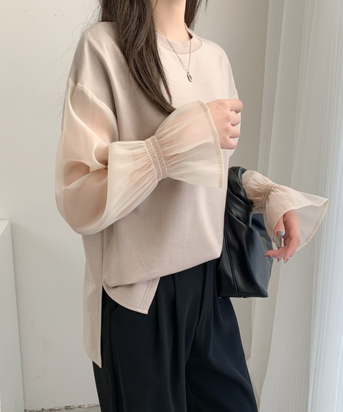 ECLIN(エクラン)の「シアーキャンディスリーブカットソー(Tシャツ/カットソー・レディース・ホワイト/ブラック/ベージュ・L/M)」の10枚目の写真