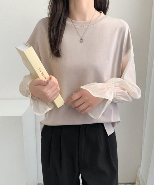 ECLIN(エクラン)の「シアーキャンディスリーブカットソー(Tシャツ/カットソー・レディース・ホワイト/ブラック/ベージュ・L/M)」の11枚目の写真