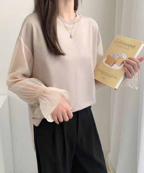 ECLIN(エクラン)の「シアーキャンディスリーブカットソー(Tシャツ/カットソー・レディース・ホワイト/ブラック/ベージュ・L/M)」の12枚目の写真