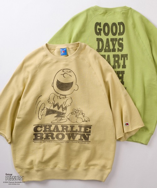 PEANUTS（ピーナッツ）の「【Fruit of the Loom/フルーツオブザルーム】PEANUTSコラボ キャラクター ヴィンテージイラストデザイン 半袖クルーネックスウェット/ビッグシルエット/オーバーサイズ（Tシャツ/カットソー・レディース・イエロー/ライム/アイボリー/サックスブルー/ライトピンク・S/M/L）」の4枚目の写真