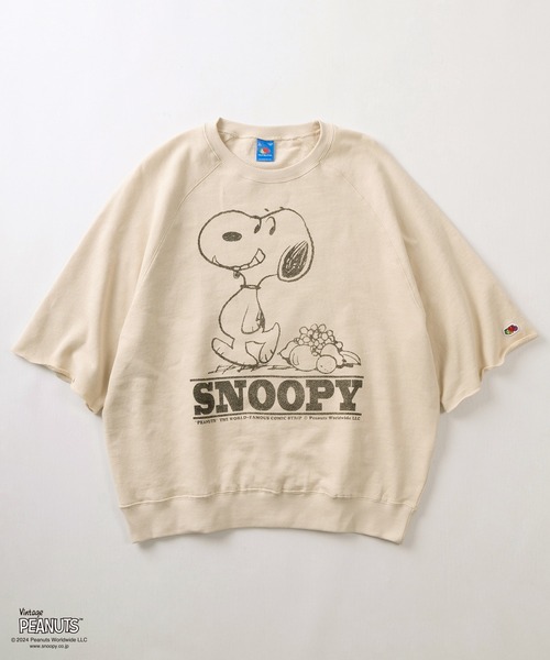 PEANUTS（ピーナッツ）の「【Fruit of the Loom/フルーツオブザルーム】PEANUTSコラボ キャラクター ヴィンテージイラストデザイン 半袖クルーネックスウェット/ビッグシルエット/オーバーサイズ（Tシャツ/カットソー・レディース・イエロー/ライム/アイボリー/サックスブルー/ライトピンク・S/M/L）」の13枚目の写真