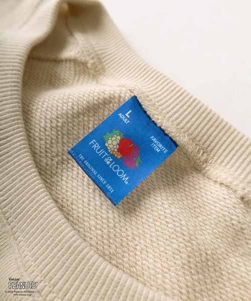 PEANUTS（ピーナッツ）の「【Fruit of the Loom/フルーツオブザルーム】PEANUTSコラボ キャラクター ヴィンテージイラストデザイン 半袖クルーネックスウェット/ビッグシルエット/オーバーサイズ（Tシャツ/カットソー・レディース・イエロー/ライム/アイボリー/サックスブルー/ライトピンク・S/M/L）」の10枚目の写真