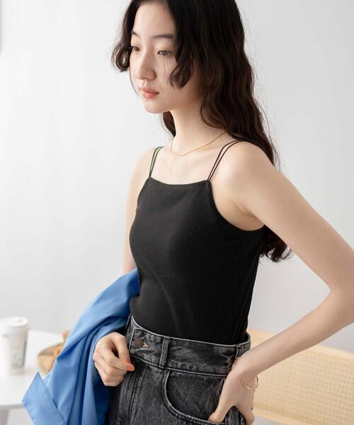 WEGO（ウィゴー）の「WEGO/nachumoreカップイン2ストラップキャミ（キャミソール・レディース・ホワイト/ブラック・MEDIUM/SMALL）」の10枚目の写真