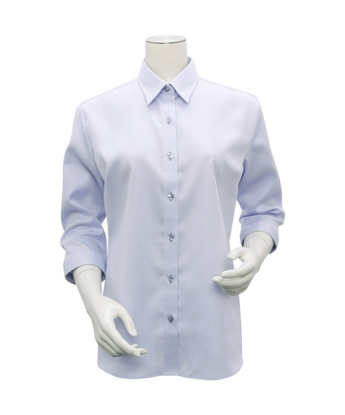 TOKYO SHIRTS(トウキョウシャツ)の「超形態安定ノーアイロン レギュラー 7分袖ビジネスワイシャツ(ビジネスシャツ・レディース・ブルー・S/XL/LL/L/M)」の2枚目の写真