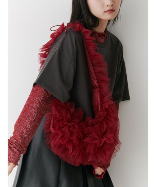 jouetie（ジュエティ）の「チュールショルダーバッグ（ショルダーバッグ・レディース・レッド/アイボリー/その他1・FREE）」の3枚目の写真