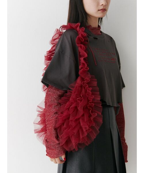 jouetie（ジュエティ）の「チュールショルダーバッグ（ショルダーバッグ・レディース・レッド/アイボリー/その他1・FREE）」の4枚目の写真