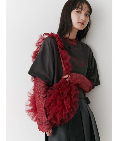 jouetie（ジュエティ）の「チュールショルダーバッグ（ショルダーバッグ・レディース・レッド/アイボリー/その他1・FREE）」の7枚目の写真