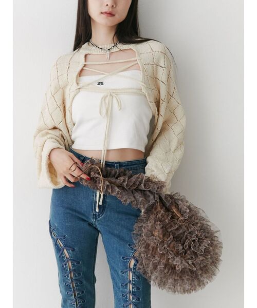 jouetie（ジュエティ）の「チュールショルダーバッグ（ショルダーバッグ・レディース・レッド/アイボリー/その他1・FREE）」の12枚目の写真