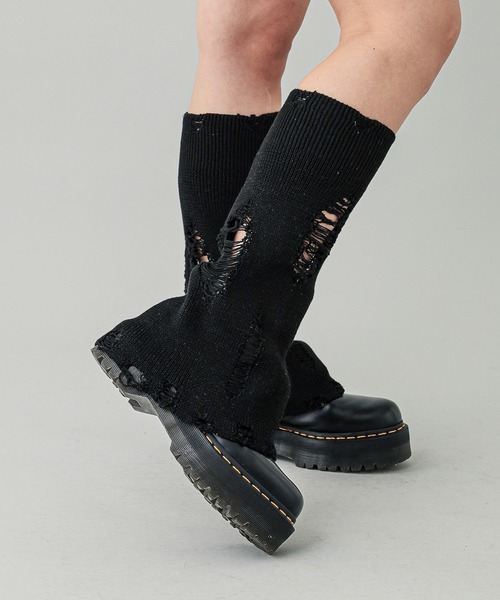 X-girl(エックスガール)の「DISTRESSED LEG WARMER(レッグウォーマー・レディース・ブラック/ホワイト・ONE SIZE)」の4枚目の写真