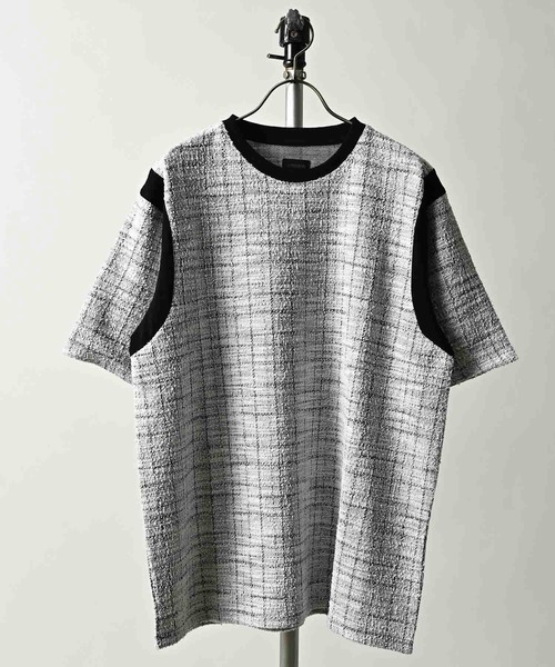 MMMM（エムエムエムエム）の「MMMM/カットツイード アームホールラインTEE（Tシャツ/カットソー・メンズ・ブラック/ベージュ・MEDIUM/LARGE）」の2枚目の写真