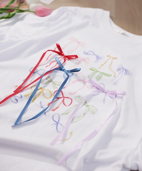 LAFFMO（ラフモ）の「リボン付きフォトプリントTシャツ（Tシャツ/カットソー・レディース・ホワイト・F）」の19枚目の写真