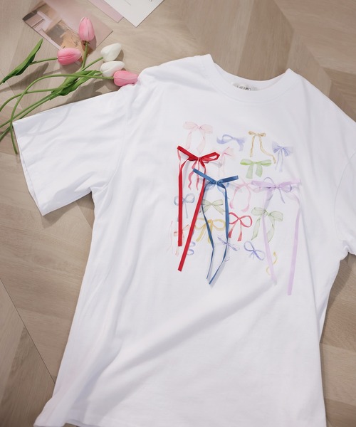 LAFFMO（ラフモ）の「リボン付きフォトプリントTシャツ（Tシャツ/カットソー・レディース・ホワイト・F）」の20枚目の写真