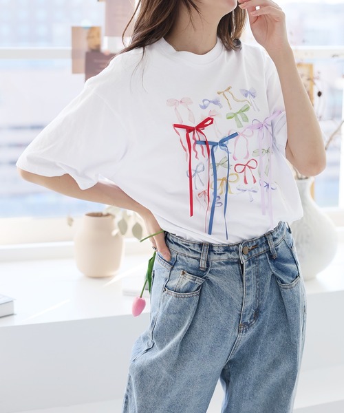 LAFFMO（ラフモ）の「リボン付きフォトプリントTシャツ（Tシャツ/カットソー・レディース・ホワイト・F）」の10枚目の写真