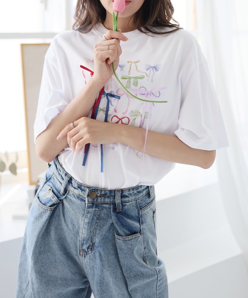 LAFFMO（ラフモ）の「リボン付きフォトプリントTシャツ（Tシャツ/カットソー・レディース・ホワイト・F）」の14枚目の写真