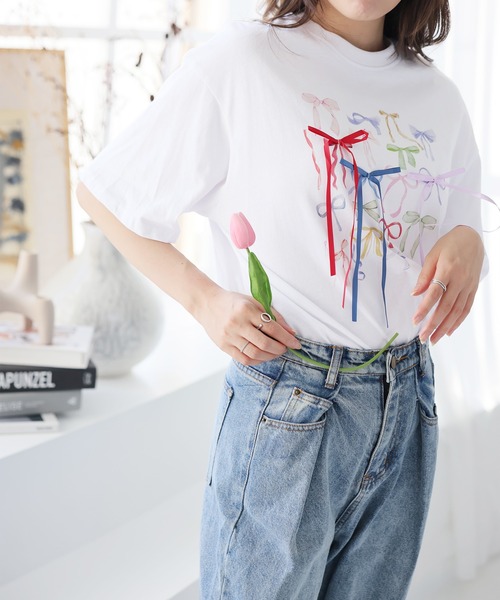LAFFMO（ラフモ）の「リボン付きフォトプリントTシャツ（Tシャツ/カットソー・レディース・ホワイト・F）」の16枚目の写真
