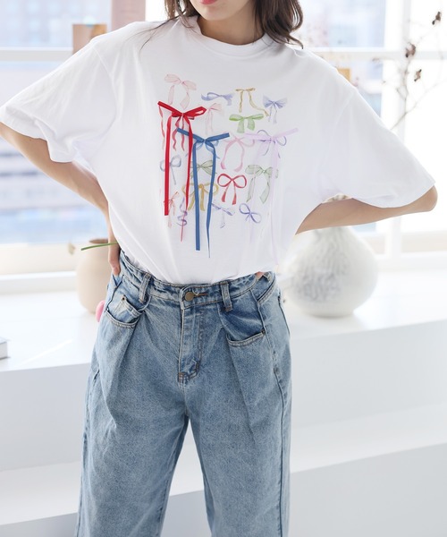 LAFFMO（ラフモ）の「リボン付きフォトプリントTシャツ（Tシャツ/カットソー・レディース・ホワイト・F）」の17枚目の写真