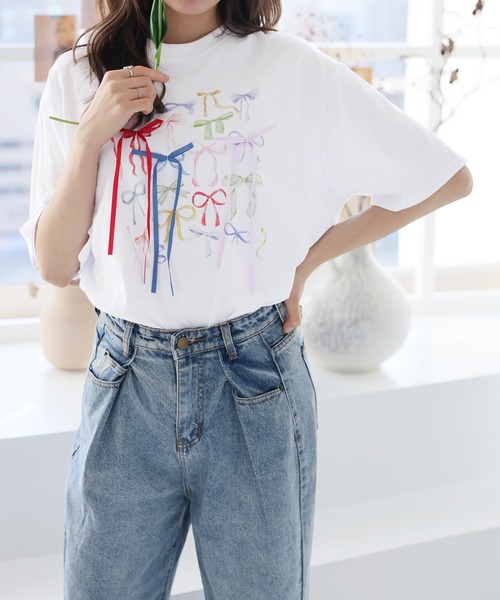 LAFFMO（ラフモ）の「リボン付きフォトプリントTシャツ（Tシャツ/カットソー・レディース・ホワイト・F）」の18枚目の写真