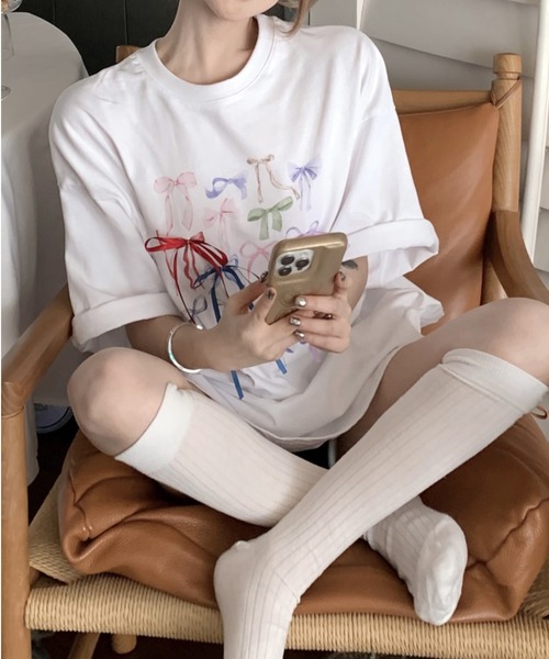 LAFFMO（ラフモ）の「リボン付きフォトプリントTシャツ（Tシャツ/カットソー・レディース・ホワイト・F）」の8枚目の写真