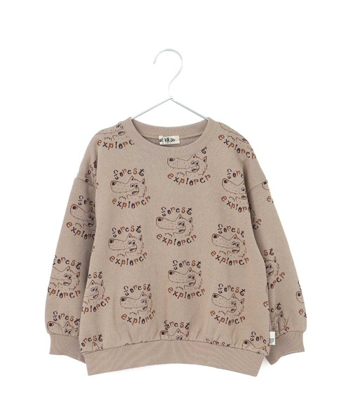 MAKE YOUR DAY(メイクユアデイ)の「探検家オオカミの総柄裏毛トレーナー■80~140cm(スウェット・キッズ・ベージュ/アイボリー・80/120/110/100/90/140/130)」の2枚目の写真
