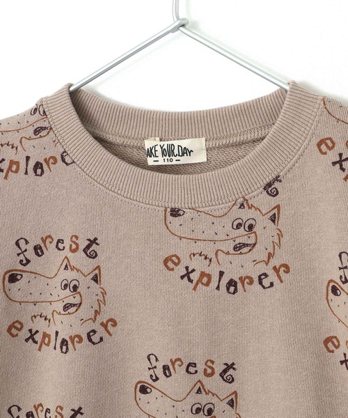 MAKE YOUR DAY(メイクユアデイ)の「探検家オオカミの総柄裏毛トレーナー■80~140cm(スウェット・キッズ・ベージュ/アイボリー・80/120/110/100/90/140/130)」の9枚目の写真