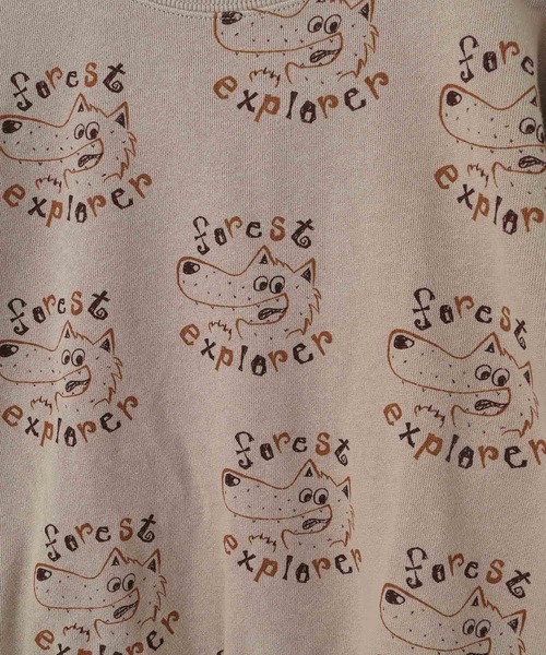 MAKE YOUR DAY(メイクユアデイ)の「探検家オオカミの総柄裏毛トレーナー■80~140cm(スウェット・キッズ・ベージュ/アイボリー・80/120/110/100/90/140/130)」の10枚目の写真