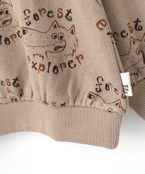 MAKE YOUR DAY(メイクユアデイ)の「探検家オオカミの総柄裏毛トレーナー■80~140cm(スウェット・キッズ・ベージュ/アイボリー・80/120/110/100/90/140/130)」の12枚目の写真