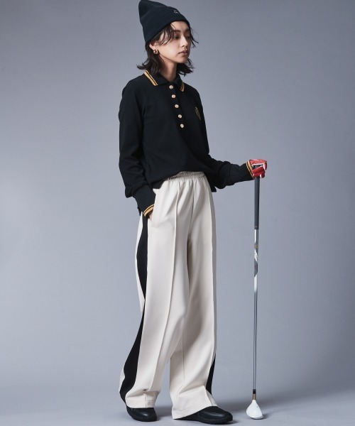 CHIC STYLE(シックスタイル)の「サイドライントラックパンツ <大きいサイズ有>シックスタイルゴルフ (その他パンツ・レディース・ブラック/アイボリー・5L/4L/3L/LL/L/M)」の10枚目の写真