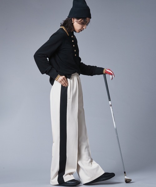 CHIC STYLE(シックスタイル)の「サイドライントラックパンツ <大きいサイズ有>シックスタイルゴルフ (その他パンツ・レディース・ブラック/アイボリー・5L/4L/3L/LL/L/M)」の12枚目の写真