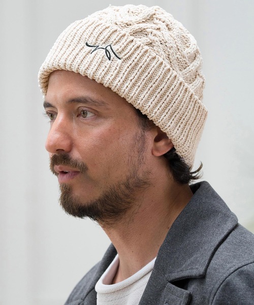 CALL&RESPONSE（コールアンドレスポンス）の「mko12156-ヘリンボーン-ニットキャップ-サイセンタク（ニットキャップ/ビーニー・メンズ・ブラック/ベージュ・FREE）」の3枚目の写真