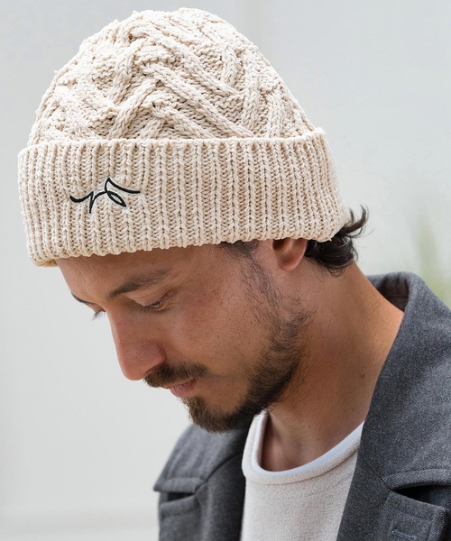 CALL&RESPONSE（コールアンドレスポンス）の「mko12156-ヘリンボーン-ニットキャップ-サイセンタク（ニットキャップ/ビーニー・メンズ・ブラック/ベージュ・FREE）」の4枚目の写真