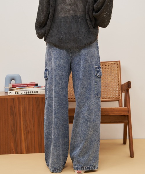 Auntie Rosa Holiday（アンティローザホリデー）の「カーゴワイドデニム（デニムパンツ・レディース・ブラック/ブルー・FREE）」の10枚目の写真