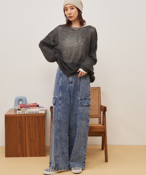 Auntie Rosa Holiday（アンティローザホリデー）の「カーゴワイドデニム（デニムパンツ・レディース・ブラック/ブルー・FREE）」の11枚目の写真