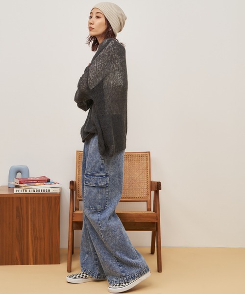 Auntie Rosa Holiday（アンティローザホリデー）の「カーゴワイドデニム（デニムパンツ・レディース・ブラック/ブルー・FREE）」の13枚目の写真